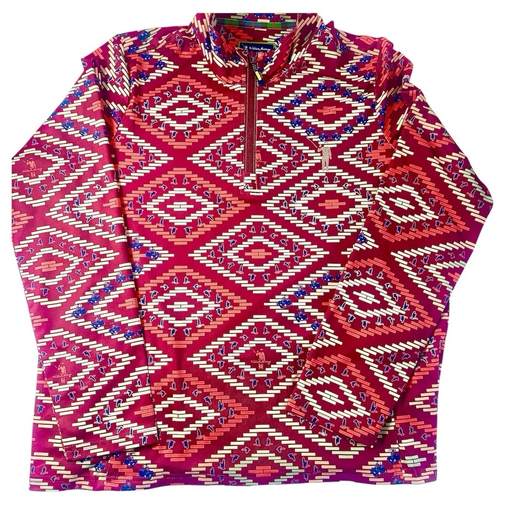 William Murray Golf Pullover Quarter Zip Aztec Print Golf Cart Duck Mens XXL
